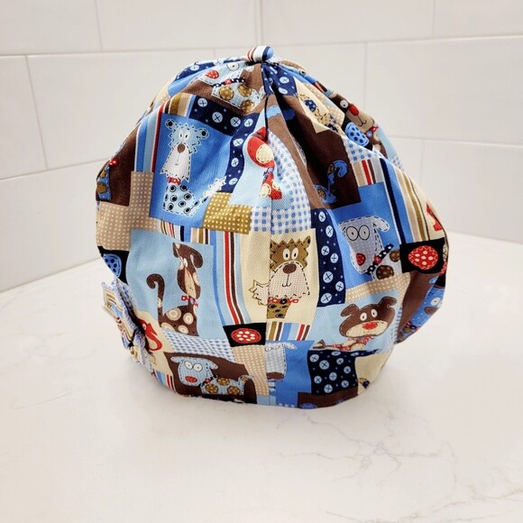 Doctor Nurse Dog Print Stripe REVERSIBLE Scrub Cap Bouffant Medical Surgery Hat - Picture 8 of 15
